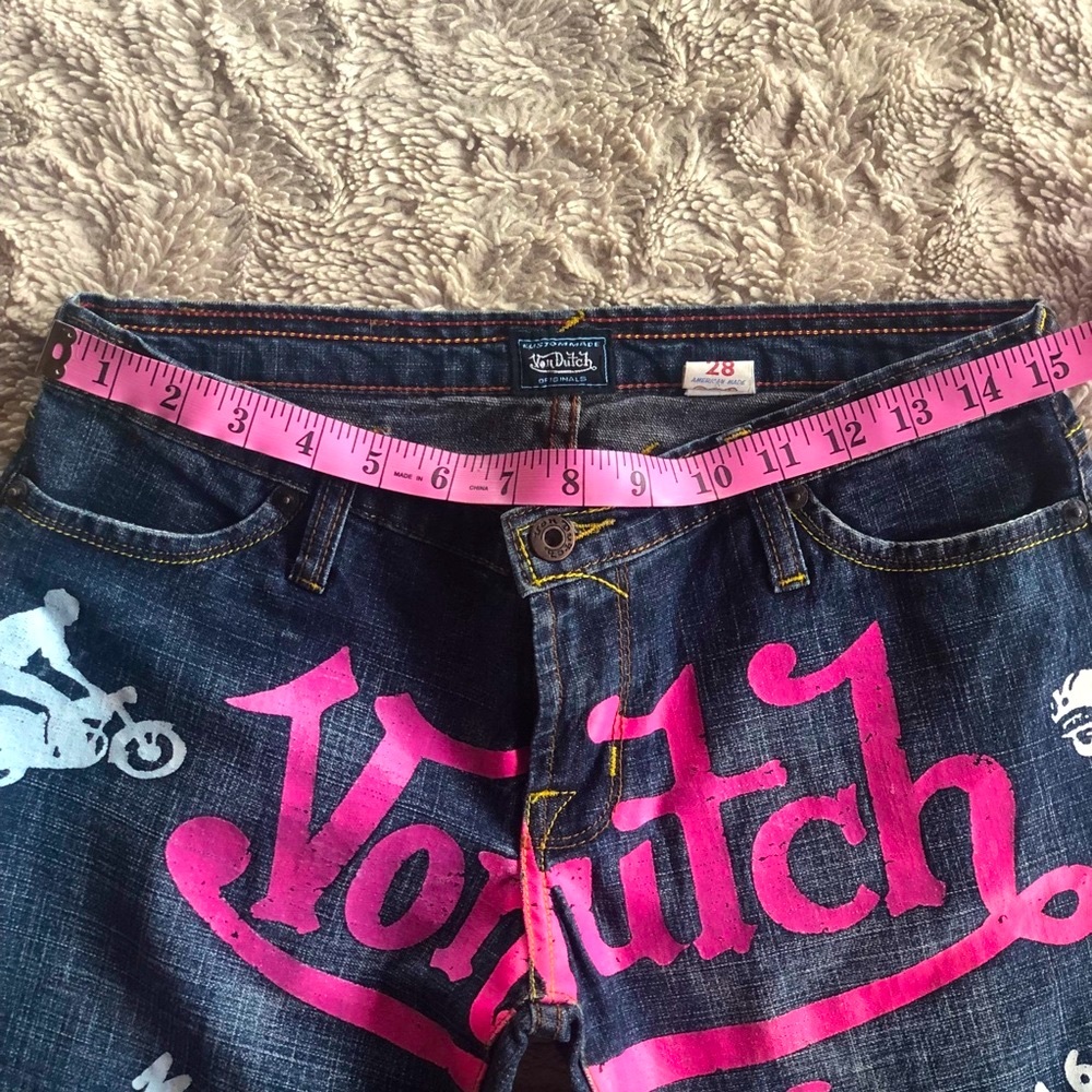 RELIST & SOLD 😃Von Dutch Colored LOGO Jeans Pink Green Motorcyles & Race Cars - Picture 11 of 12
